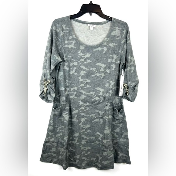 Tribal Women’s Grey Camo Long Sleeve Knee Length Dress Size M - Picture 1 of 5